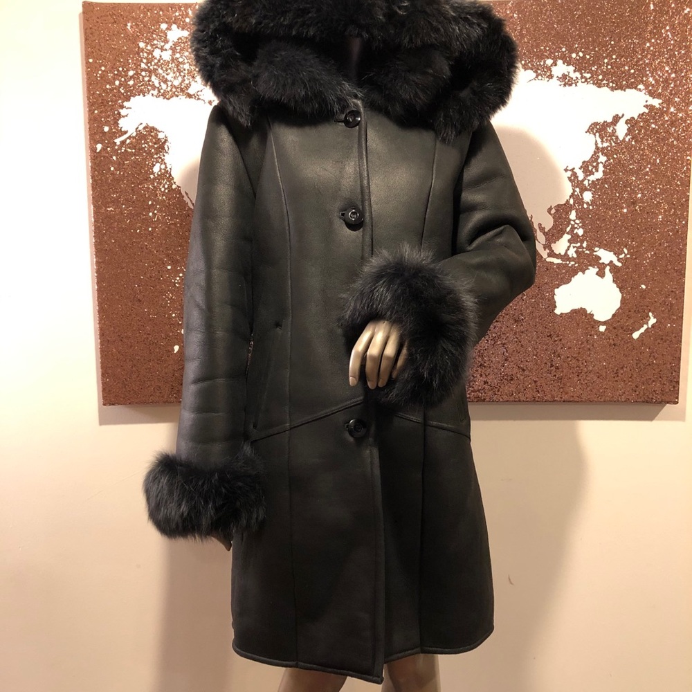 New Black Sherling Womens Coat like UGG - Real Fox - Picture 2 of 11